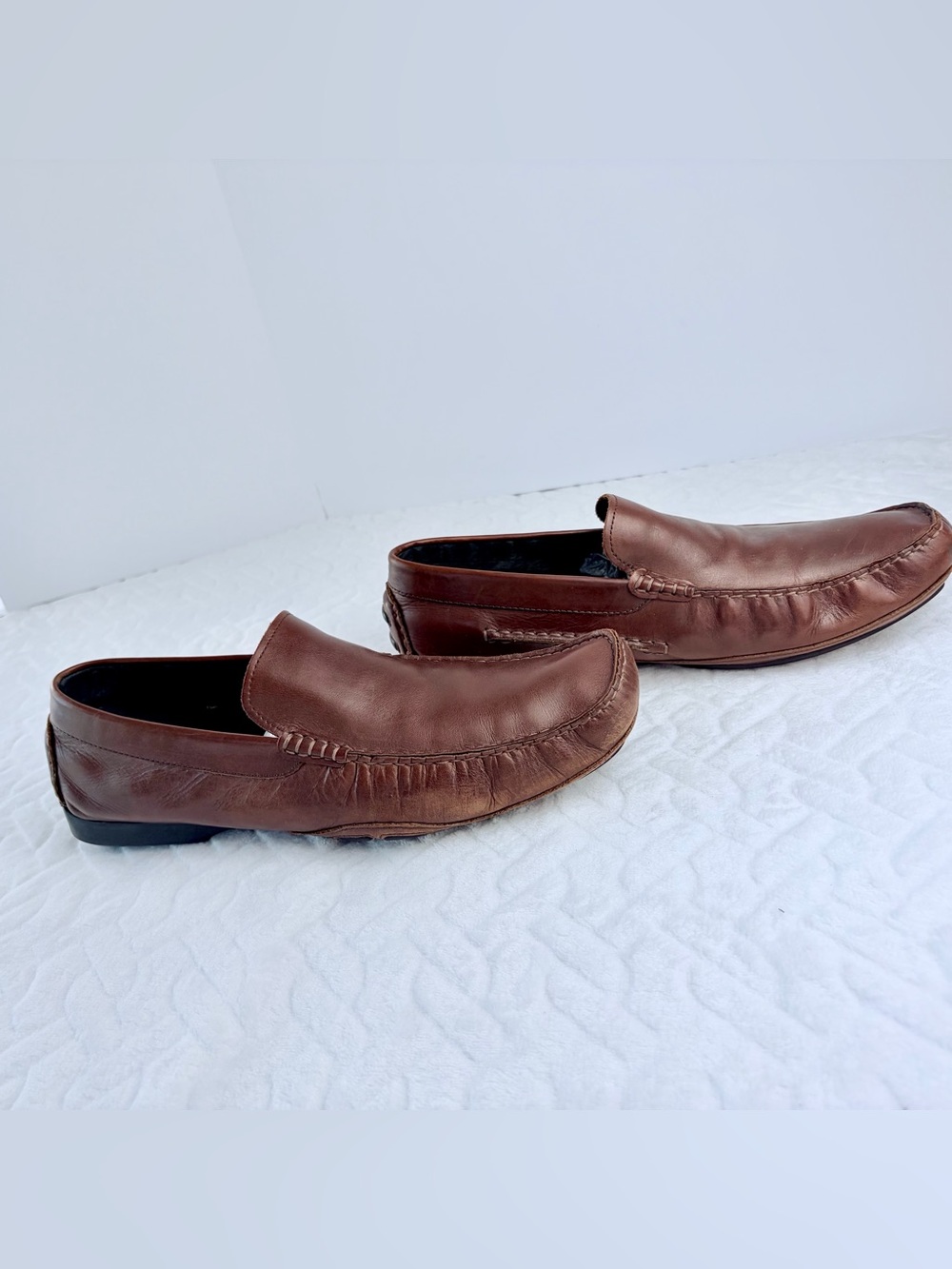 Kenneth Cole Men's Drive Home Chestnut Brown Leather Slip-On Loafers Size 12